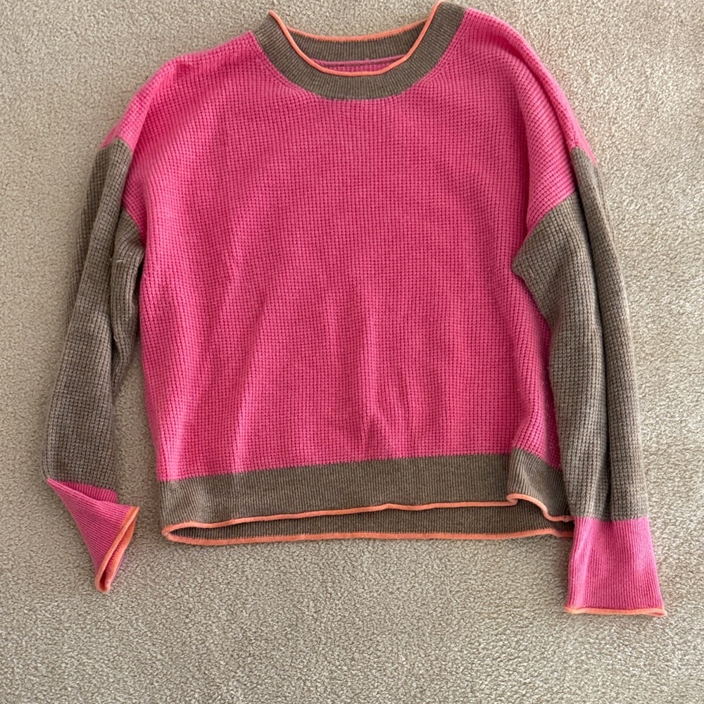 Anthropologie Pink and Brown Crew Neck Sweater